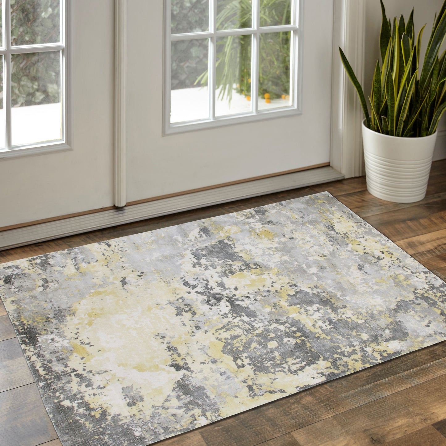 Calypso-81692 Contemporary Hand-Woven Gray/Yellow Latex Indoor Area Rug - LR Home