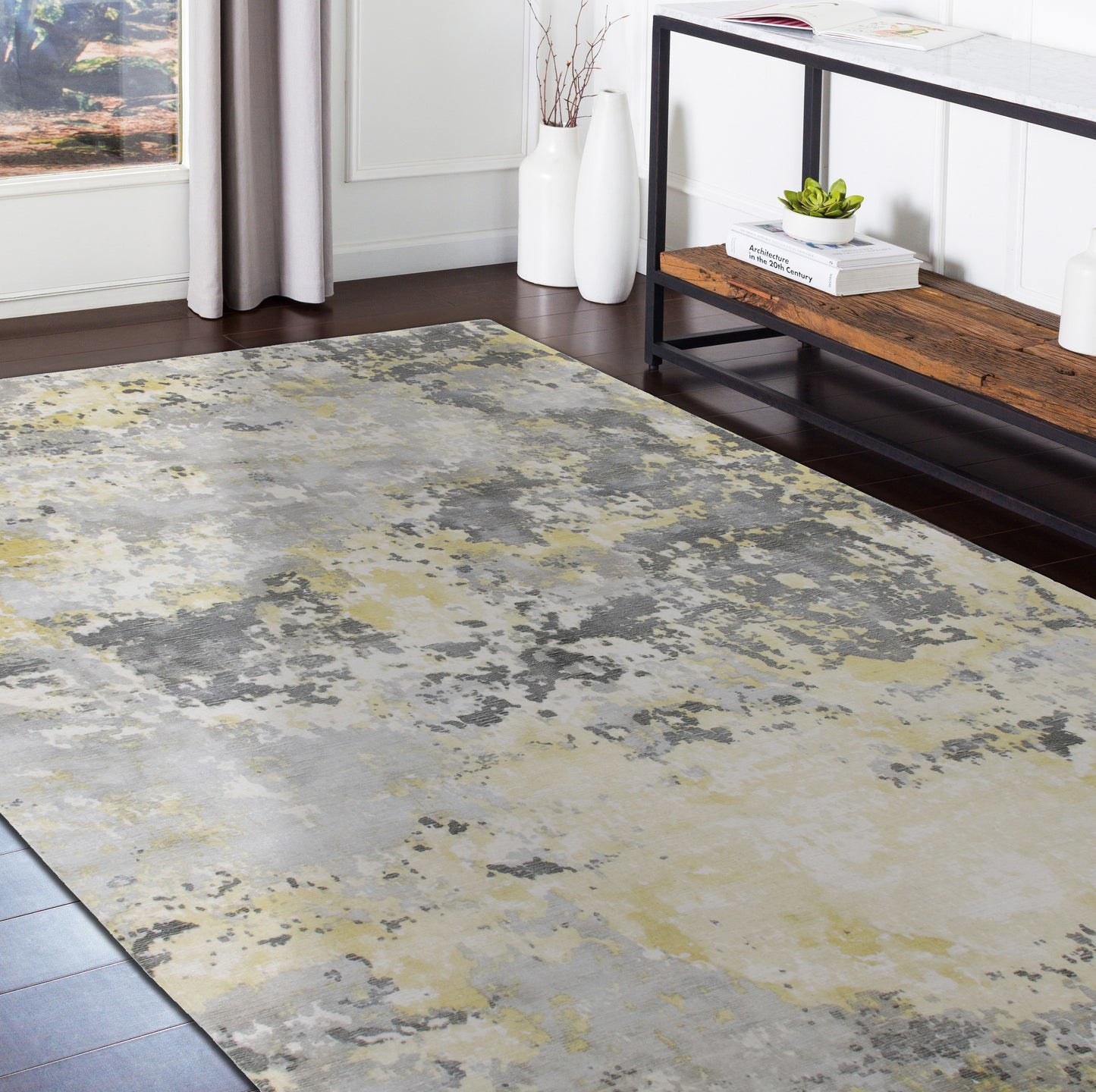 Calypso-81692 Contemporary Hand-Woven Gray/Yellow Latex Indoor Area Rug - LR Home