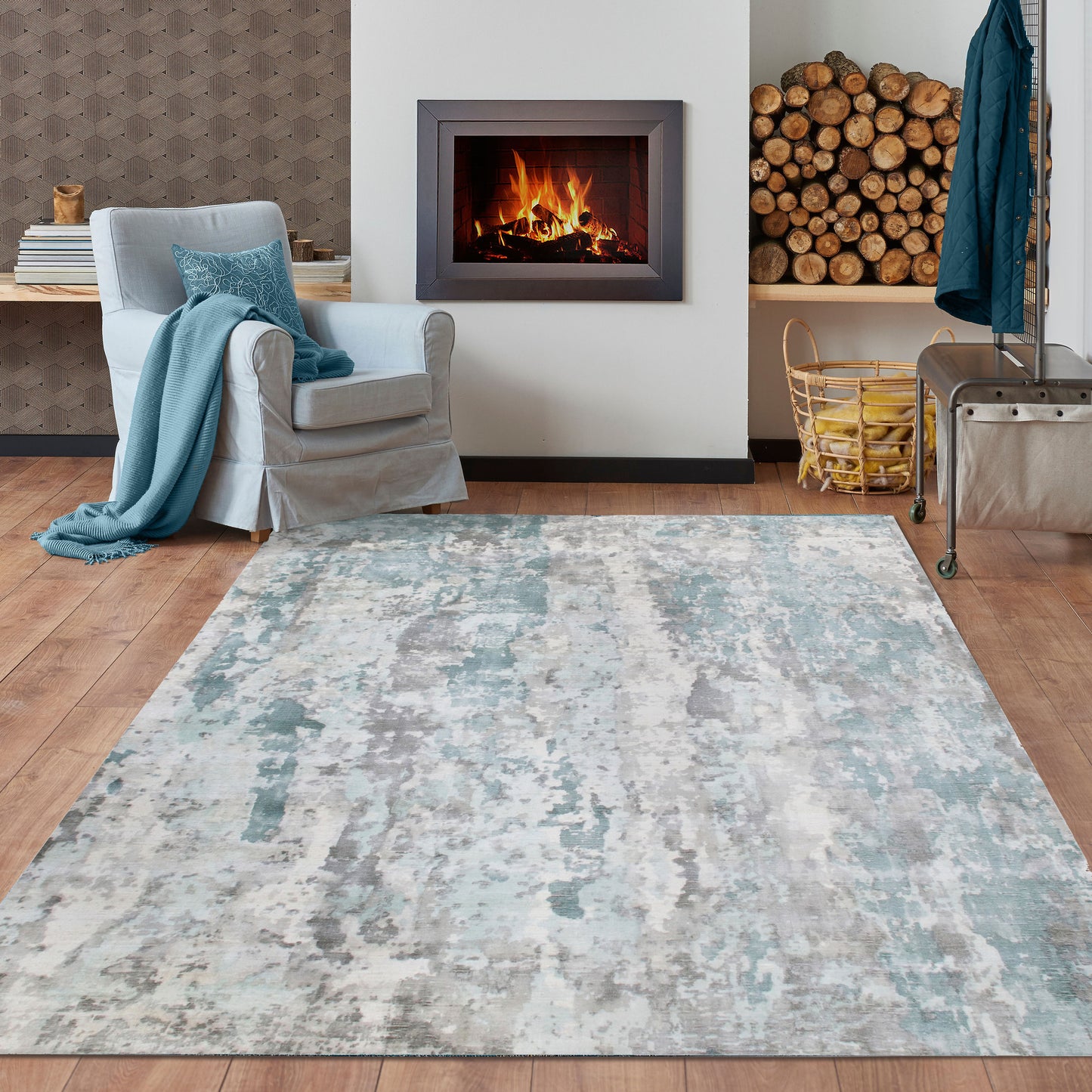 Calypso-81695 Contemporary Hand-Woven Blue/Gray Latex Indoor Area Rug - LR Home