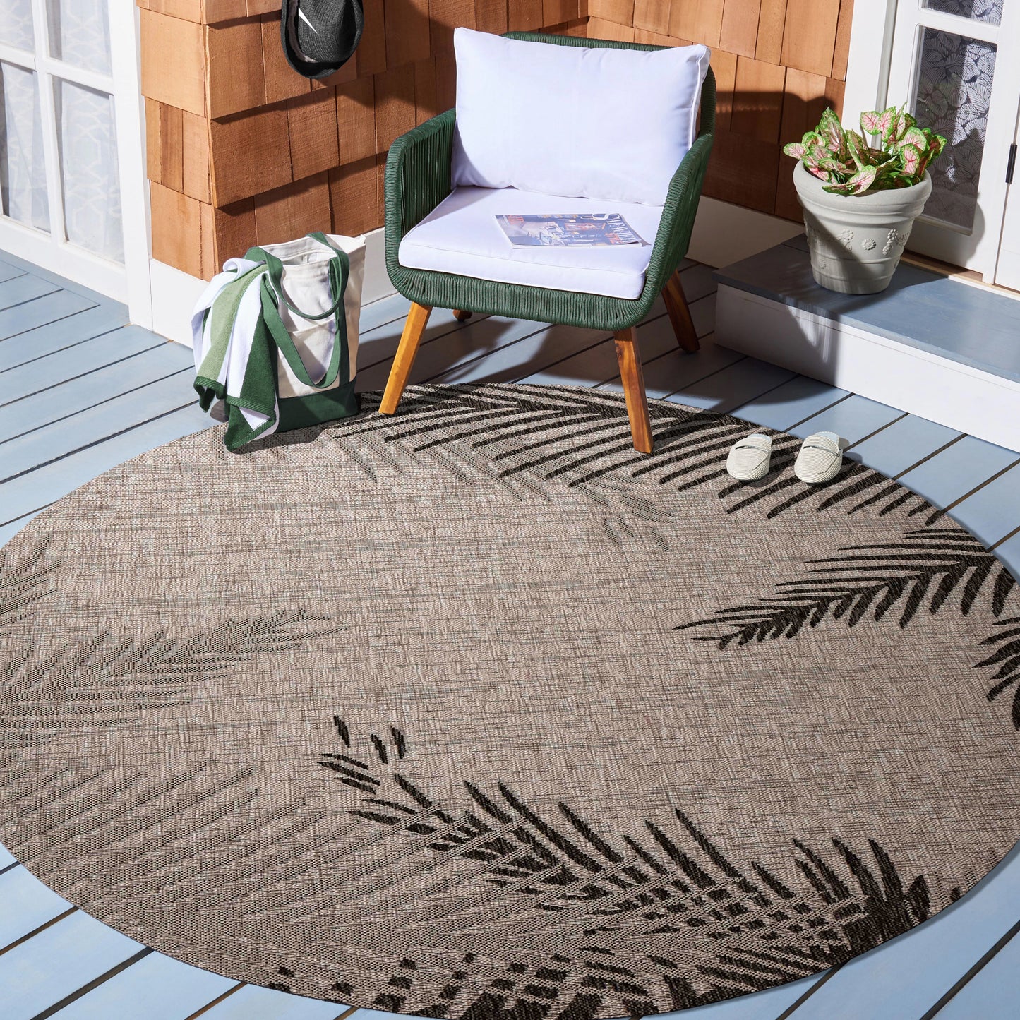 Captiva-81016 Tropical Power-Loomed Black Polypropylene Indoor/Outdoor Area Rug - LR Home
