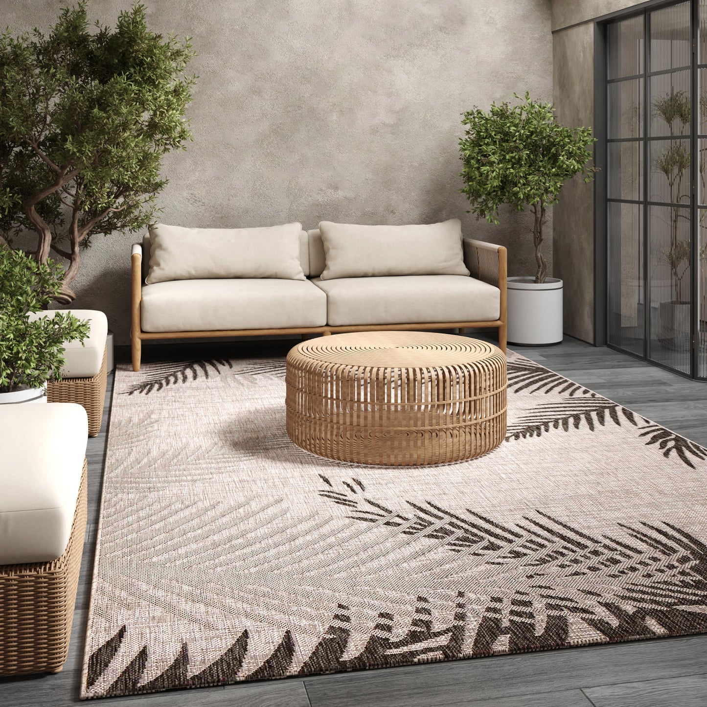 Captiva-81016 Tropical Power-Loomed Black Polypropylene Indoor/Outdoor Area Rug - LR Home