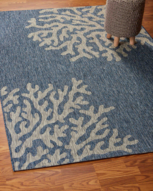 Captiva-81017 Nautical Power-Loomed Navy Blue/Gray Polypropylene Indoor/Outdoor Area Rug - LR Home