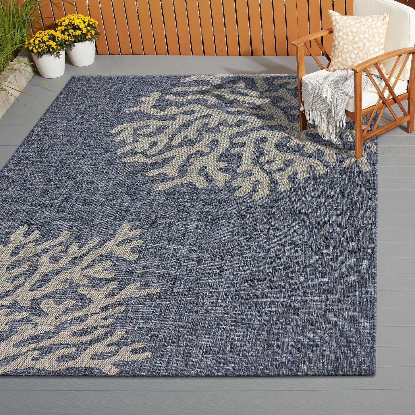 Captiva-81017 Nautical Power-Loomed Navy Blue/Gray Polypropylene Indoor/Outdoor Area Rug - LR Home