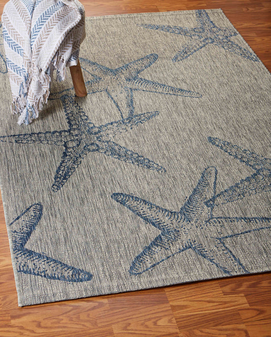 Captiva-81019 Nautical Power-Loomed Blue/Gray Polypropylene Indoor/Outdoor Area Rug - LR Home