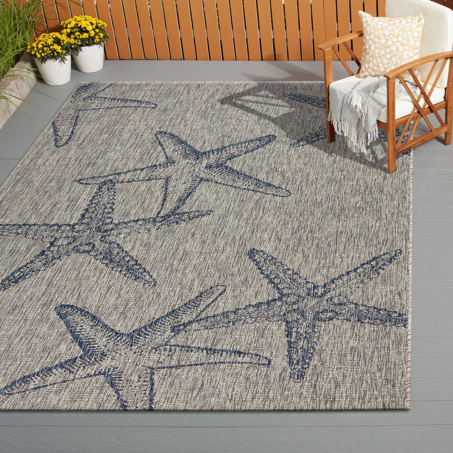 Captiva-81019 Nautical Power-Loomed Blue/Gray Polypropylene Indoor/Outdoor Area Rug - LR Home