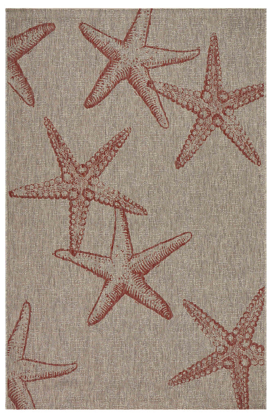 Ox Bay Coral/Taupe Coastal Starfish Indoor/Outdoor Area Rug - Silo view