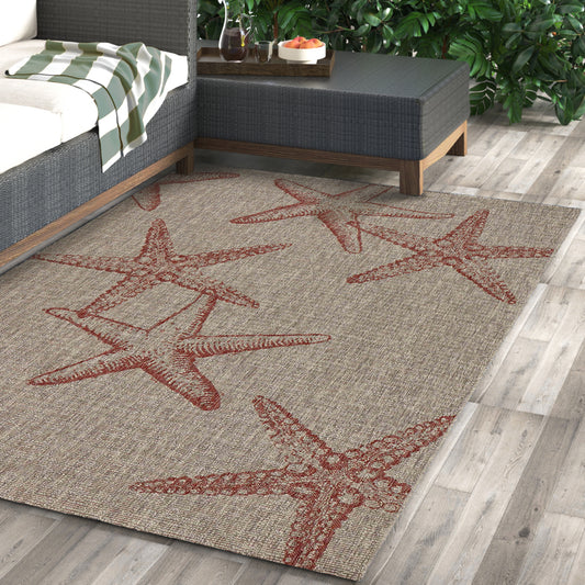 Captiva-81020 Nautical Power-Loomed Rust Polypropylene Indoor/Outdoor Area Rug - LR Home