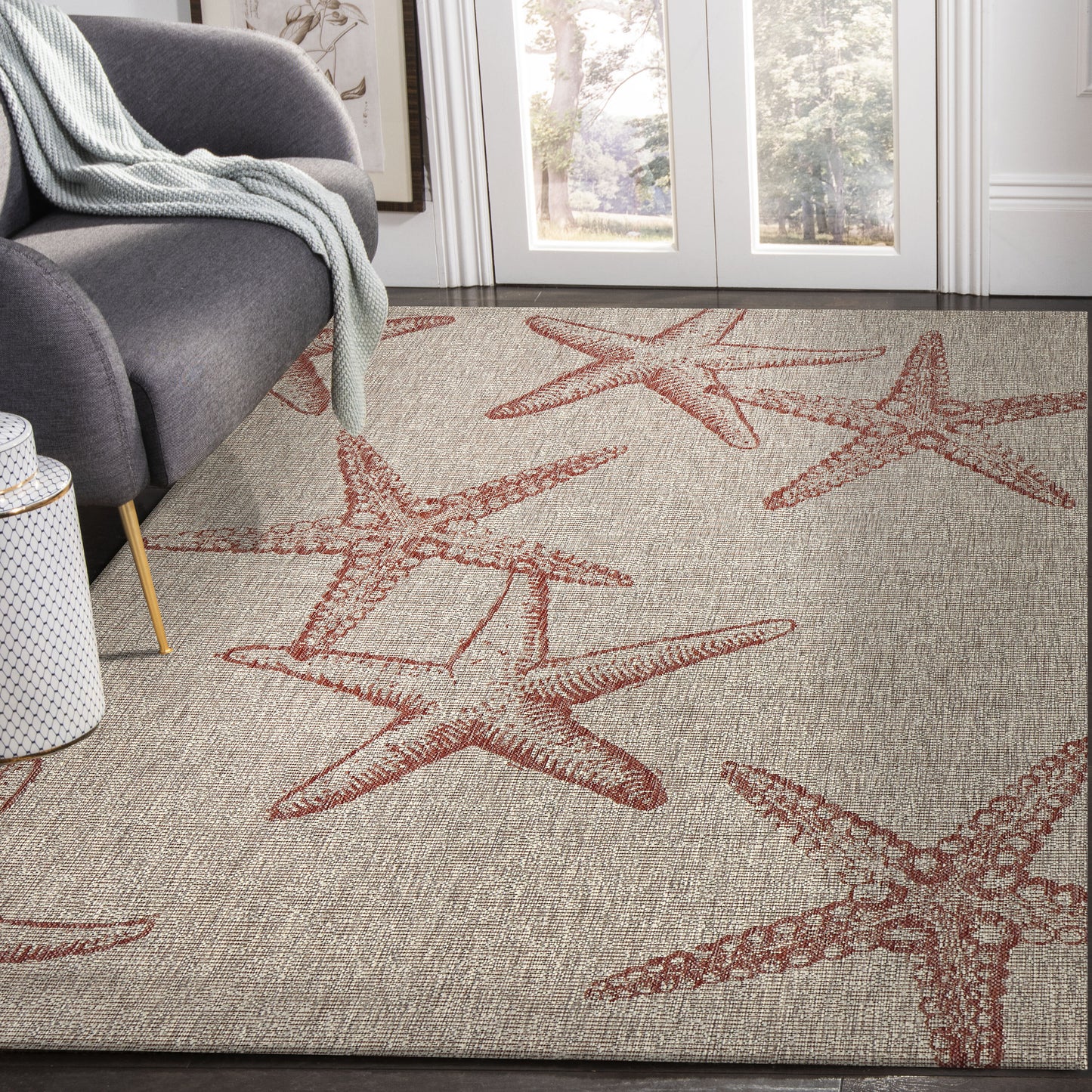 Captiva-81020 Nautical Power-Loomed Rust Polypropylene Indoor/Outdoor Area Rug - LR Home