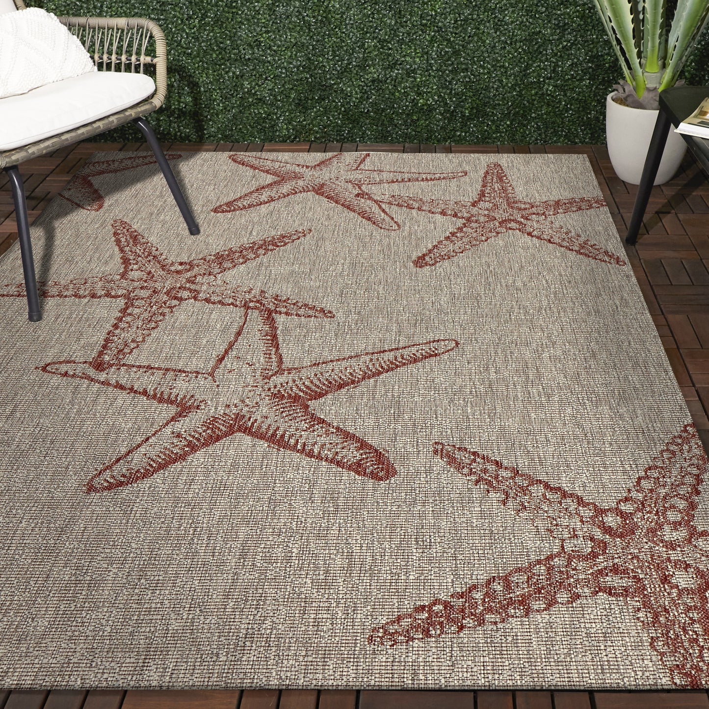 Captiva-81020 Nautical Power-Loomed Rust Polypropylene Indoor/Outdoor Area Rug - LR Home