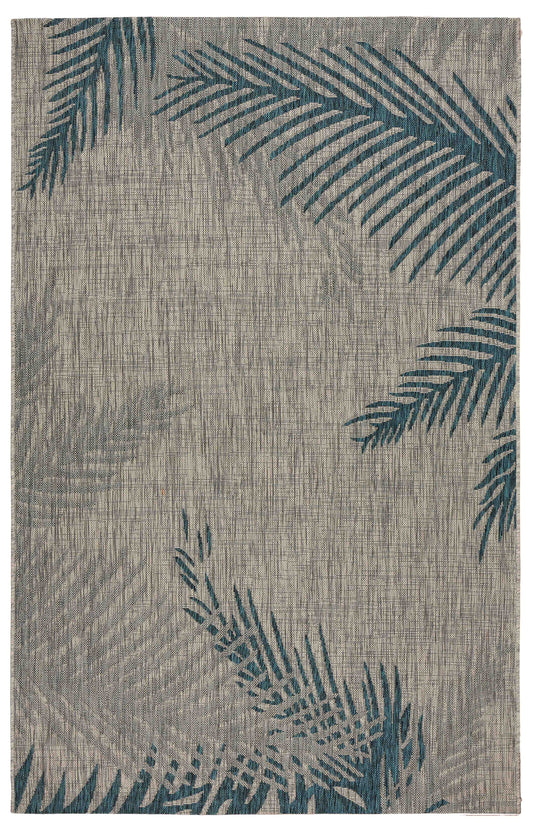 Ox Bay Teal/Gray Coastal Palm Leaf Indoor/Outdoor Area Rug - Silo view
