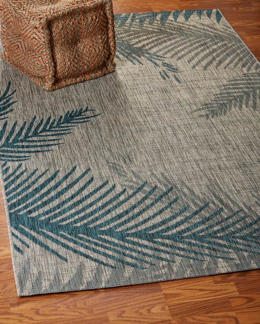 Captiva-81021 Tropical Power-Loomed Blue/Gray Polypropylene Indoor/Outdoor Area Rug - LR Home