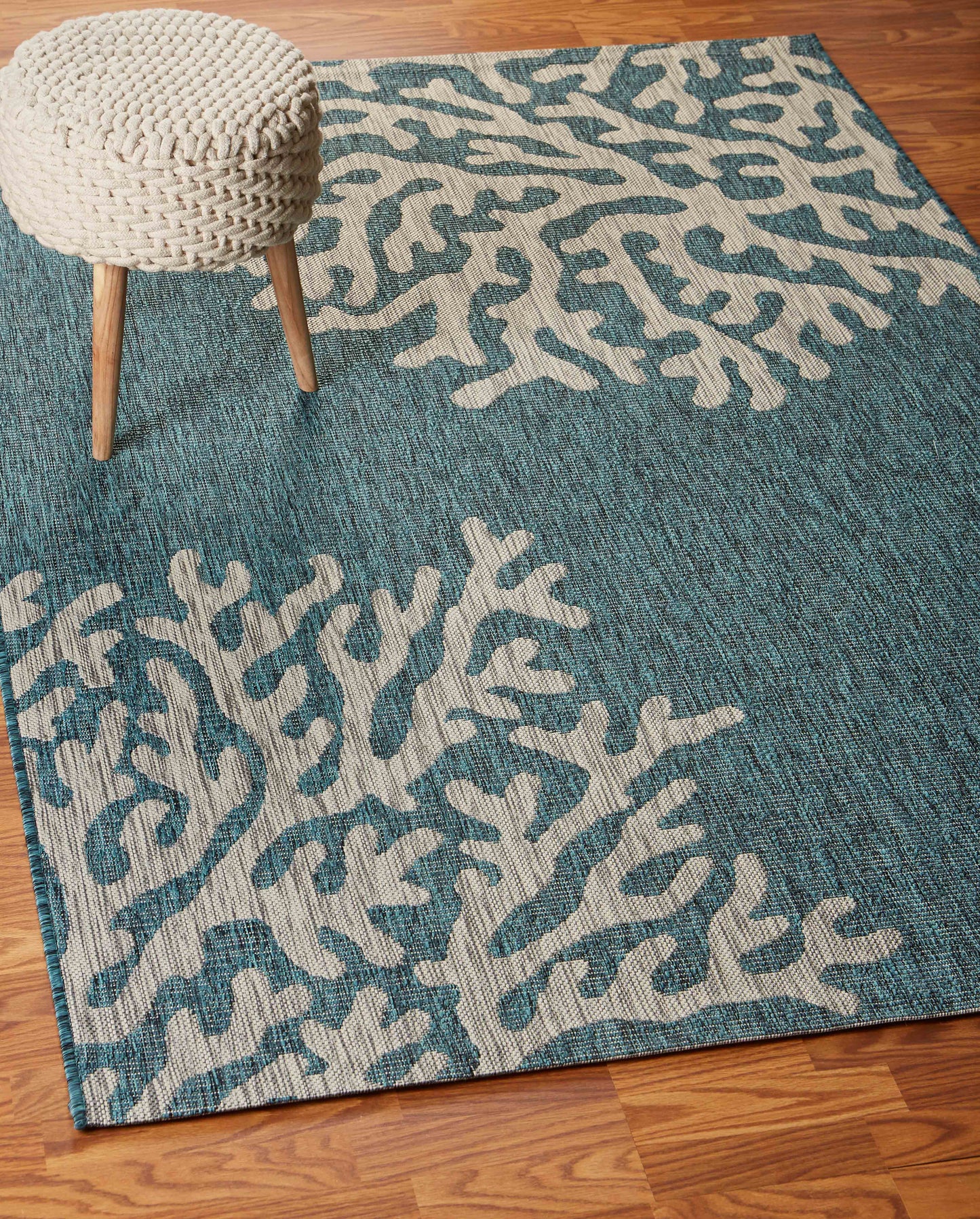 CAPTI-81017 Nautical/Coastal Machine Made Teal Polypropylene Indoor/Outdoor Area Rugs - LR Home