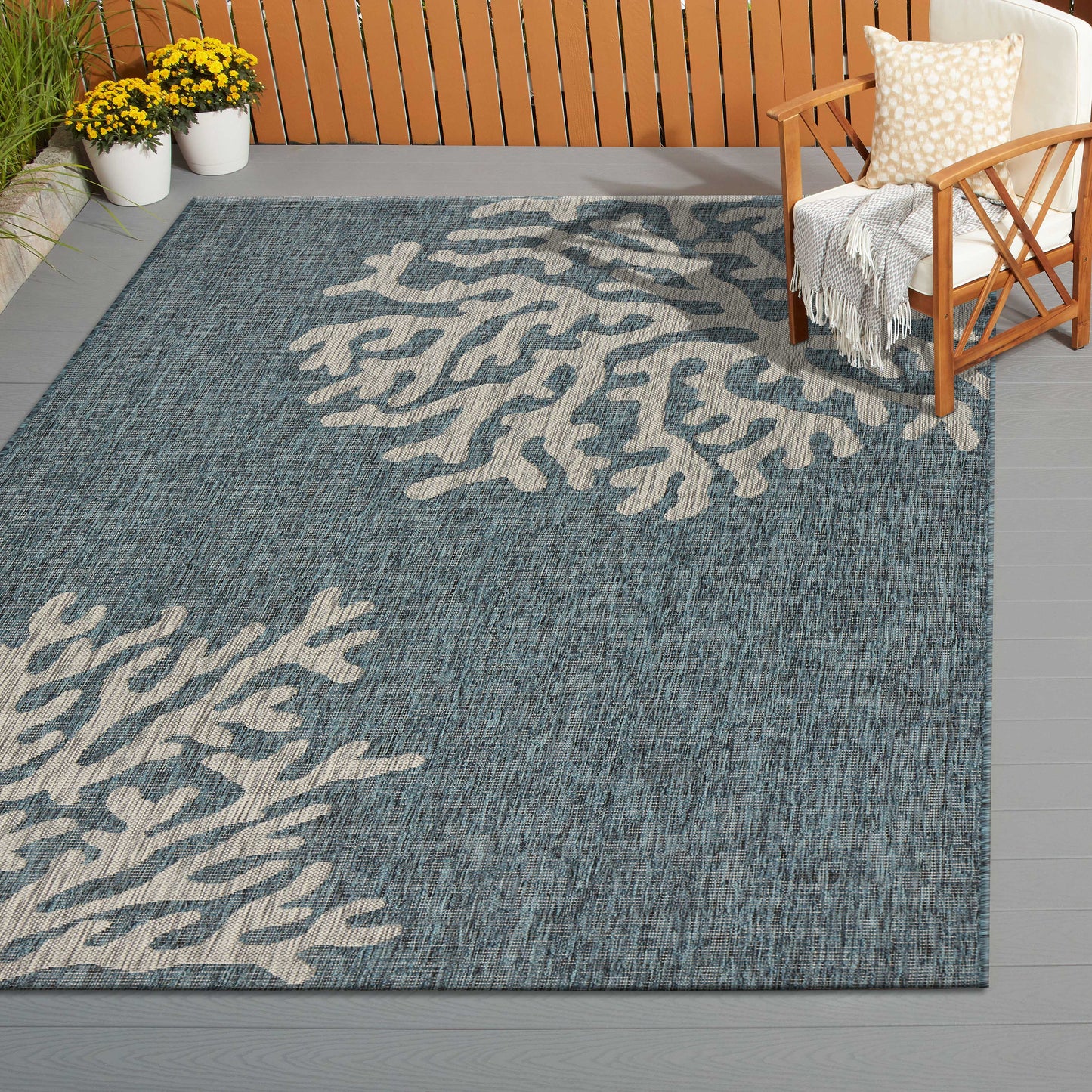 CAPTI-81017 Nautical/Coastal Machine Made Teal Polypropylene Indoor/Outdoor Area Rugs - LR Home