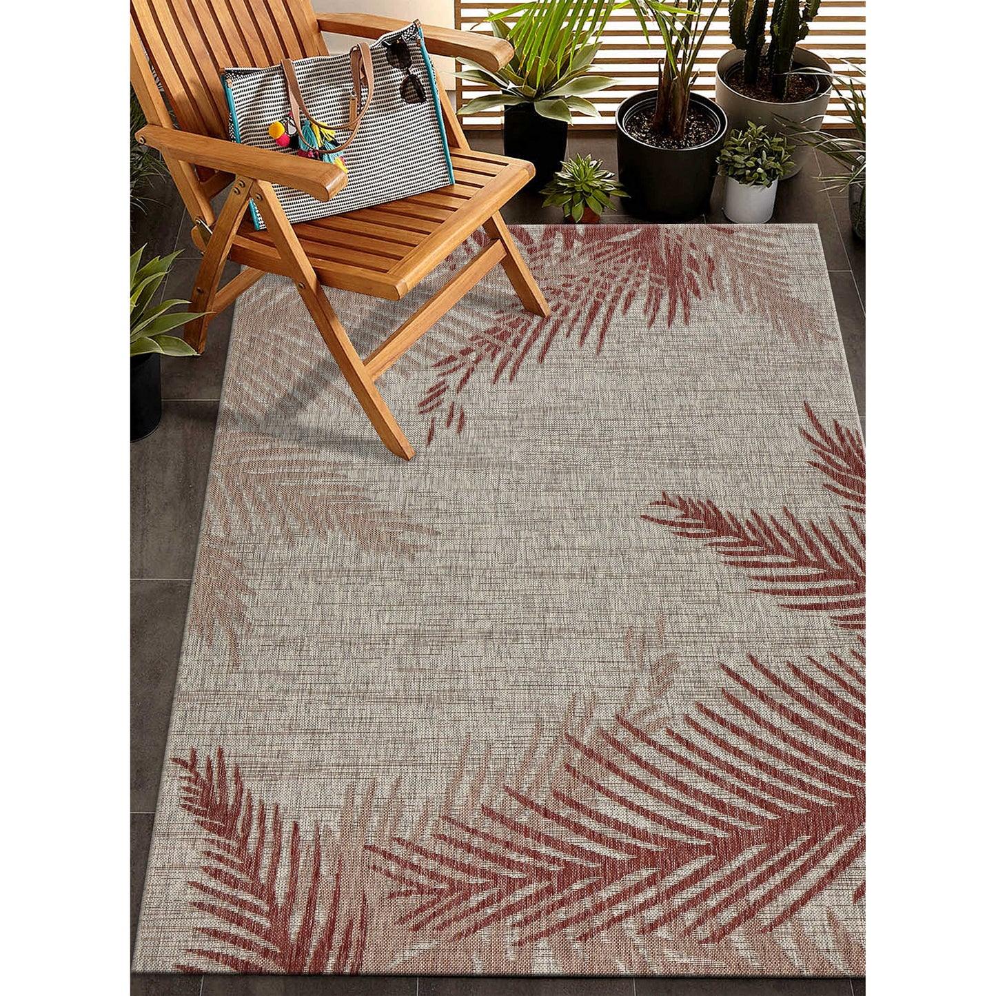 CAPTI-81016 Tropical Machine Made Red Polypropylene Indoor/Outdoor Area Rugs - LR Home