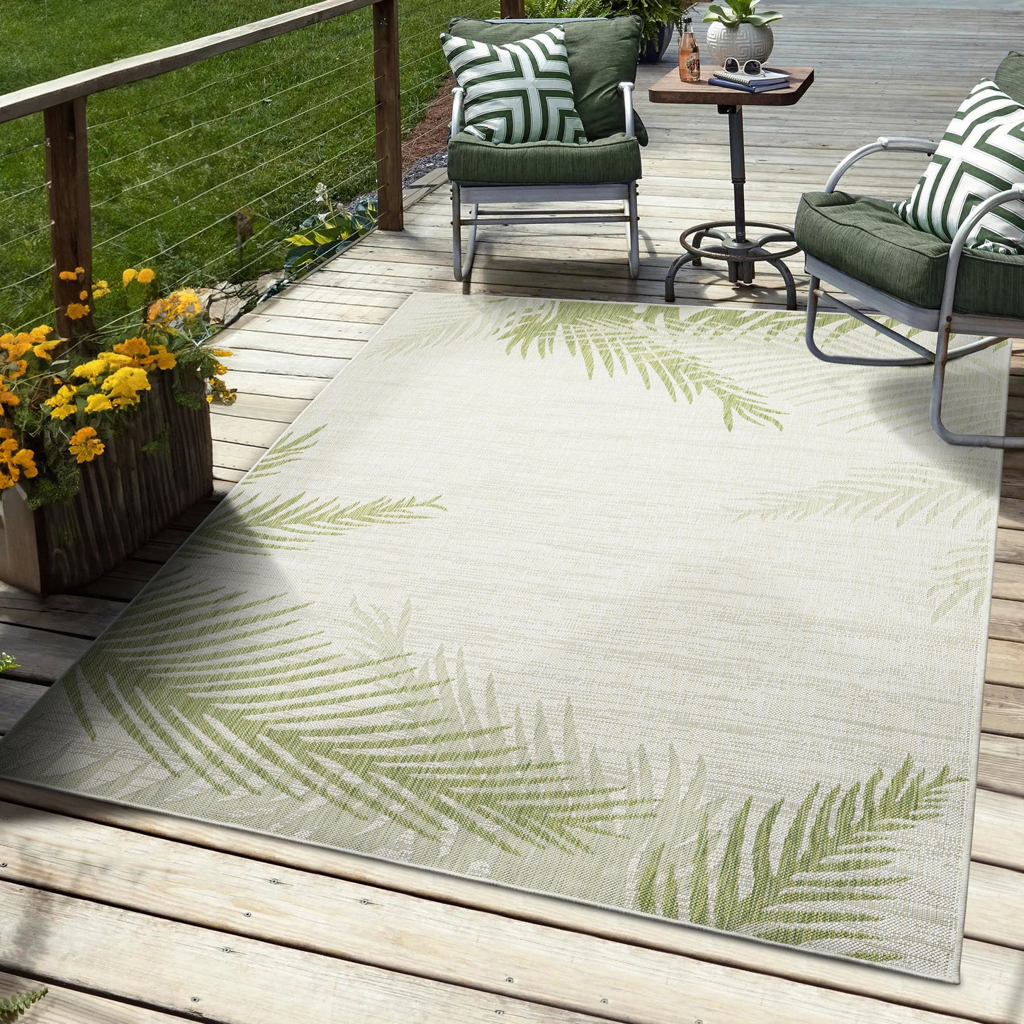 CAPTI-81016 Tropical Machine Made Green Polypropylene Indoor/Outdoor Area Rugs - LR Home