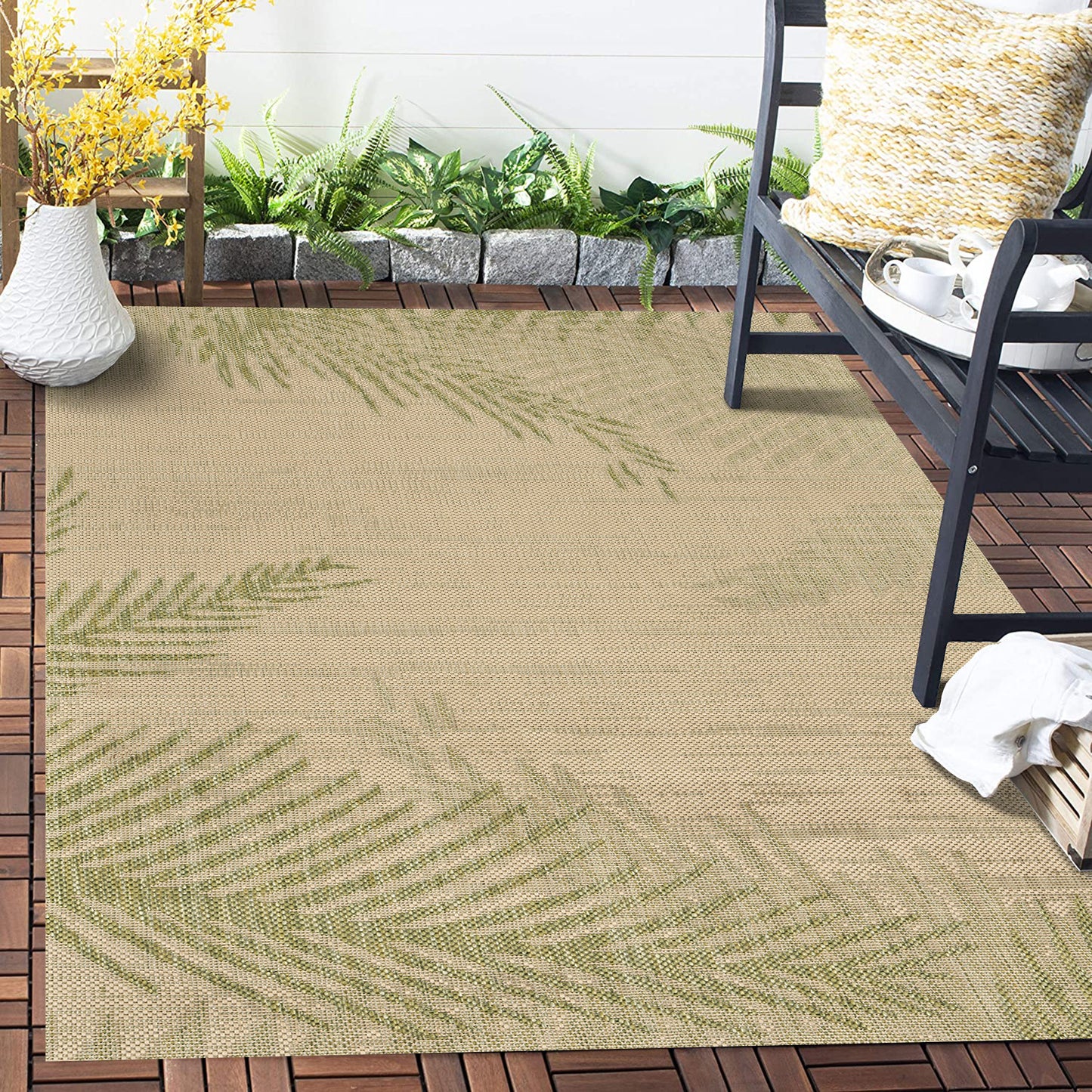 CAPTI-81016 Tropical Machine Made Green Polypropylene Indoor/Outdoor Area Rugs - LR Home