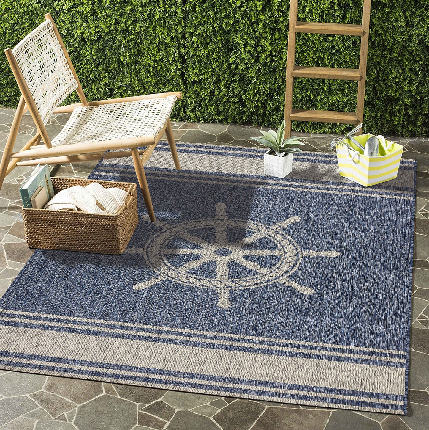 CAPTI-81025 Nautical/Coastal Machine Made Blue/Gray Polypropylene Indoor/Outdoor Area Rugs - LR Home