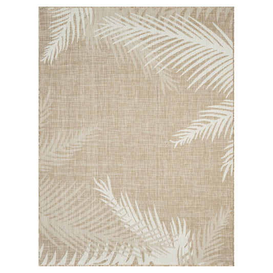 Beige/Ivory Coastal Palm Leaf Indoor/Outdoor Area Rug - Silo view
