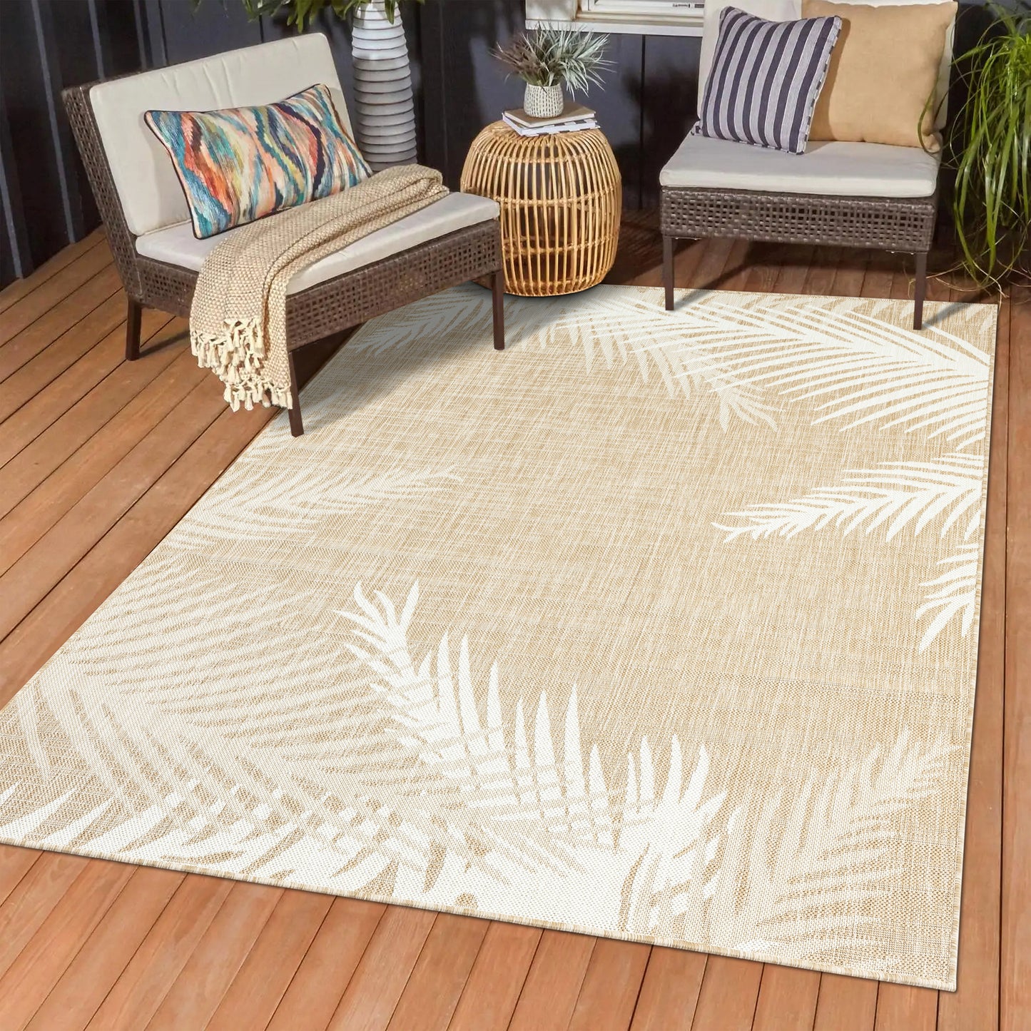 Captiva-82602 Tropical Power-Loomed Beige Polypropylene Indoor/Outdoor Area Rug - LR Home