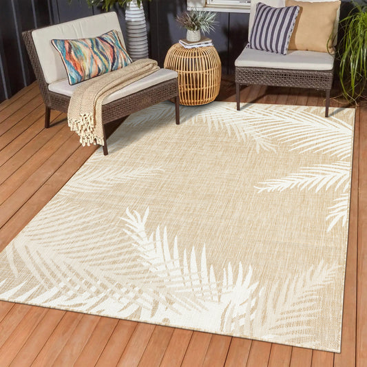 Captiva-82602 Tropical Power-Loomed Beige Polypropylene Indoor/Outdoor Area Rug - LR Home