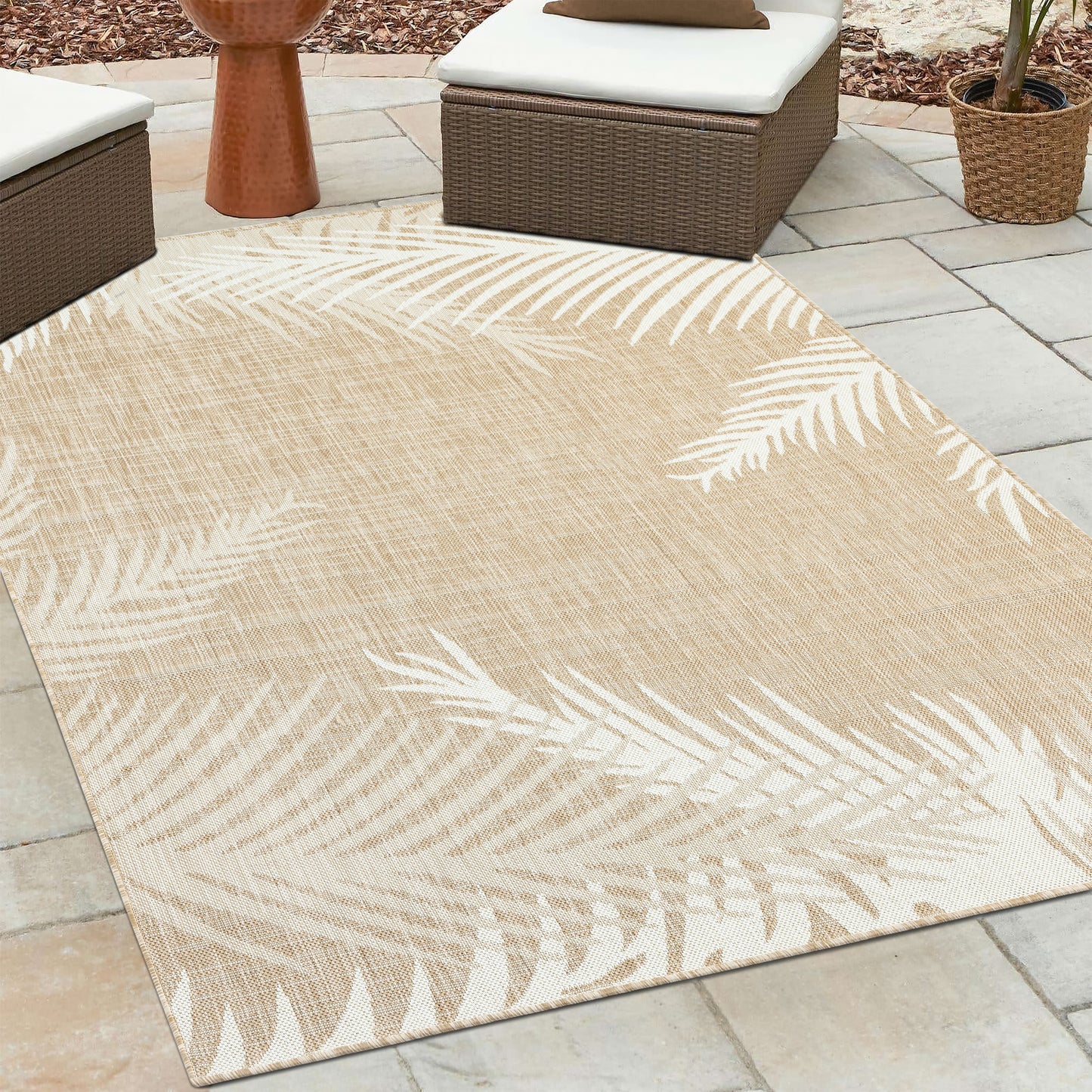 Captiva-82602 Tropical Power-Loomed Beige Polypropylene Indoor/Outdoor Area Rug - LR Home