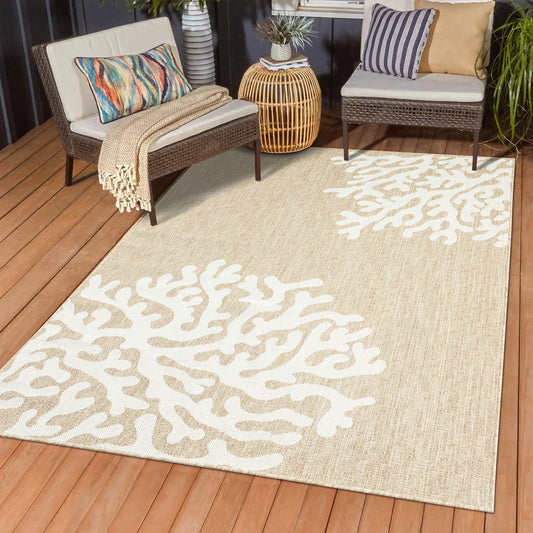 Captiva-82603 Nautical Power-Loomed Beige Polypropylene Indoor/Outdoor Area Rug - LR Home