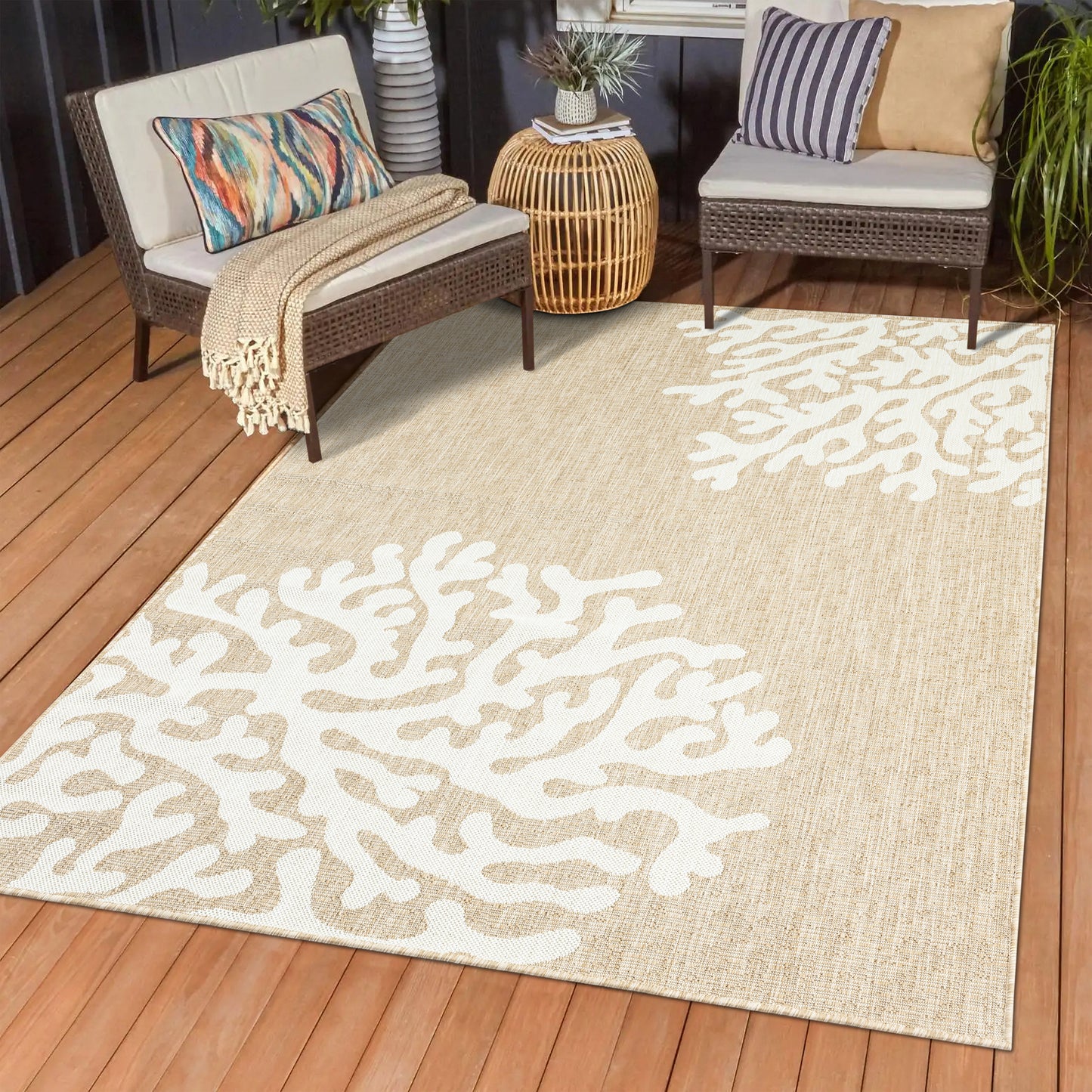 CAPTI-81017 Nautical/Coastal Machine Made Beige Polypropylene Indoor/Outdoor Area Rugs - LR Home