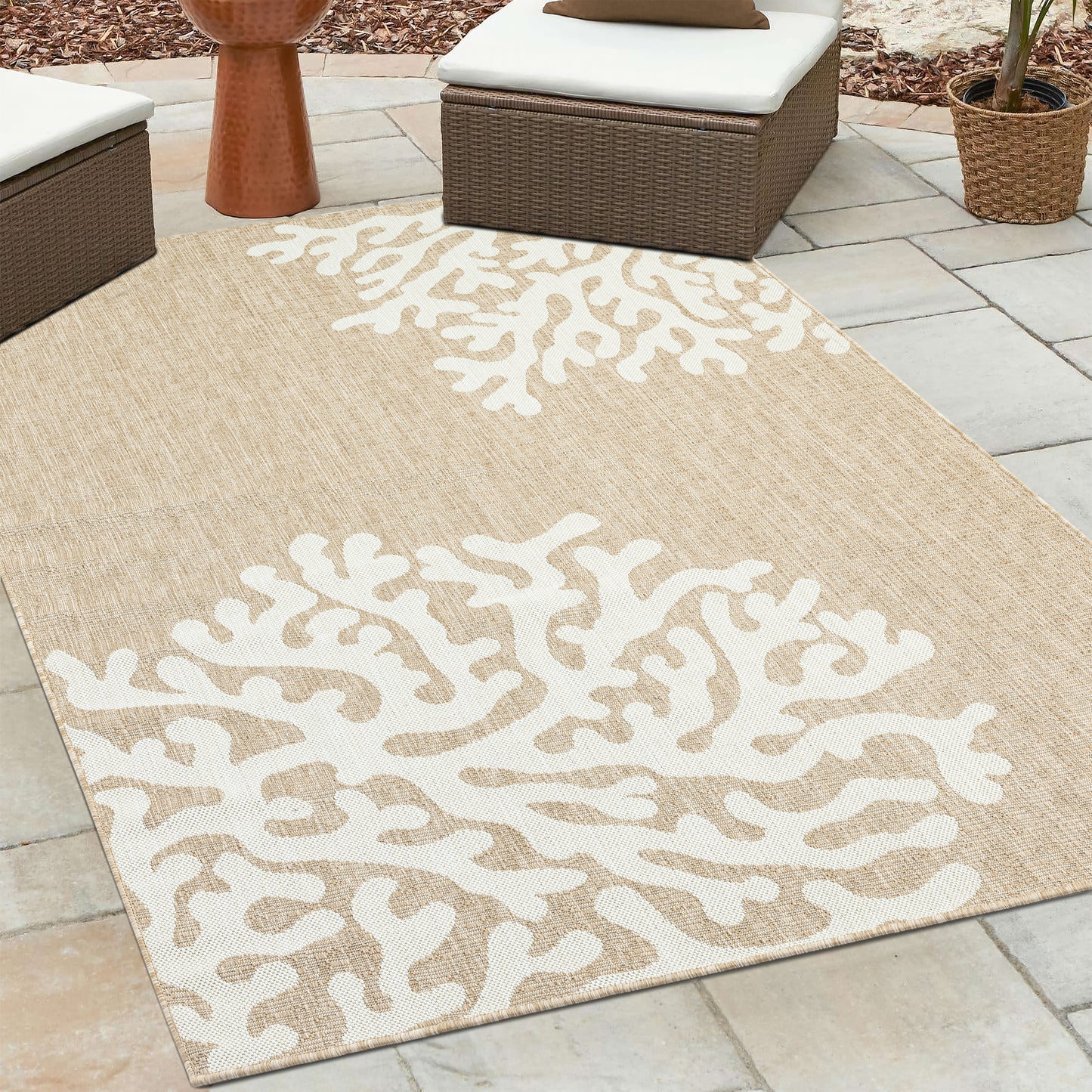 Captiva-82603 Nautical Power-Loomed Beige Polypropylene Indoor/Outdoor Area Rug - LR Home
