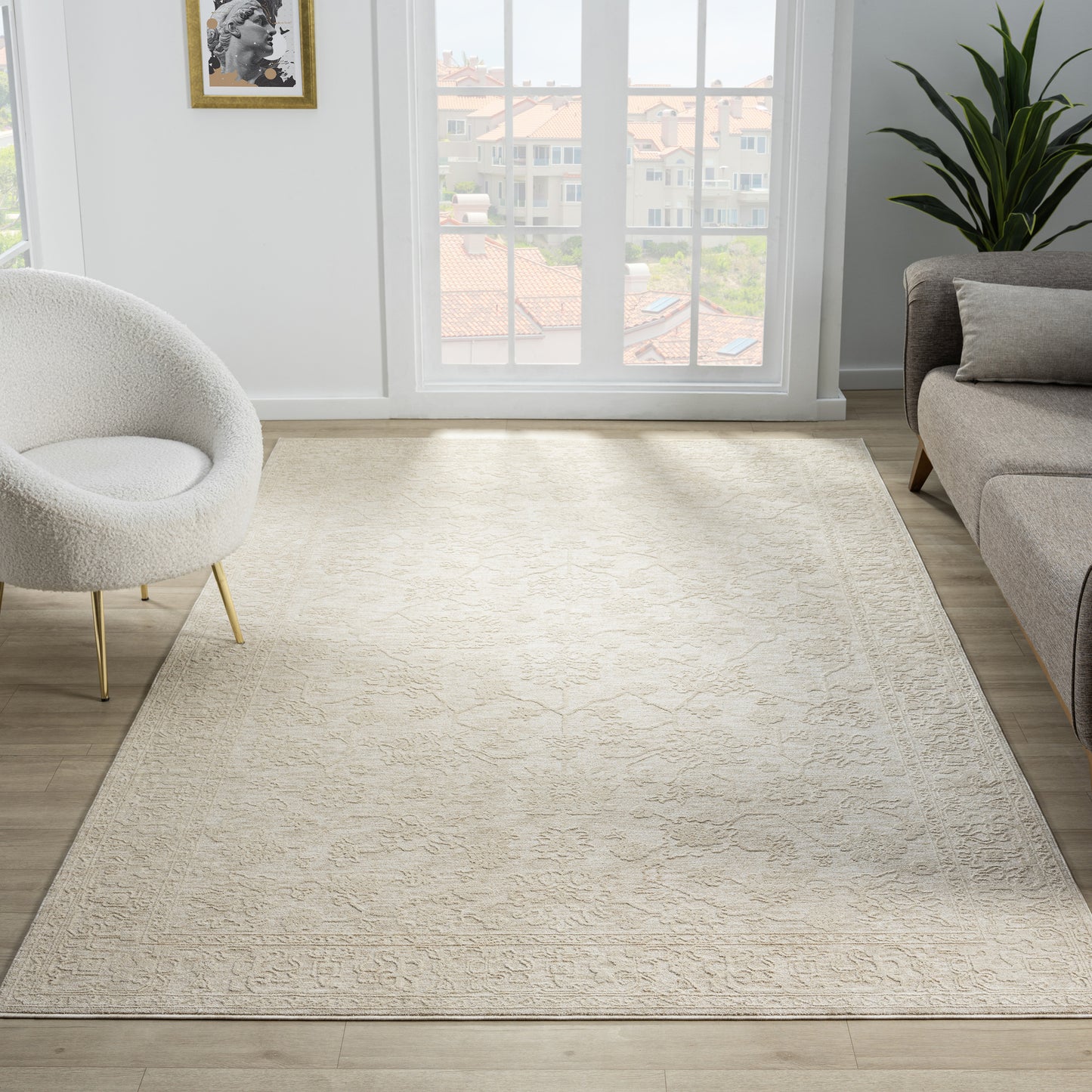 Castillo-82738 Farmhouse Power-Loomed Beige/Cream Cotton Indoor Area Rug - LR Home