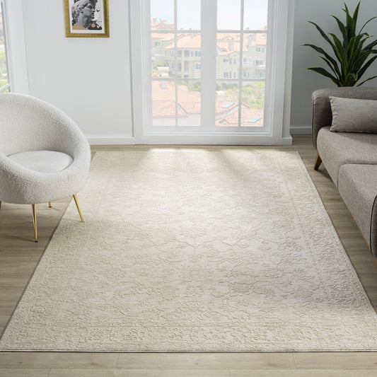 Castillo-82738 Farmhouse Power-Loomed Beige/Cream Cotton Indoor Area Rug - LR Home