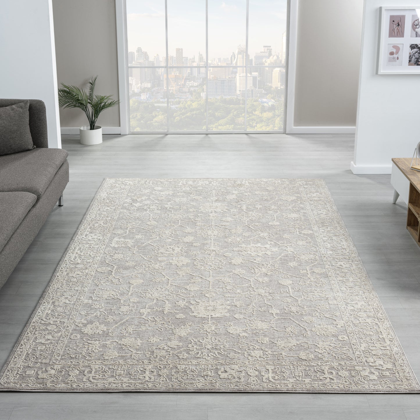 Castillo-82739 Farmhouse Power-Loomed Silver/Cream Cotton Indoor Area Rug - LR Home