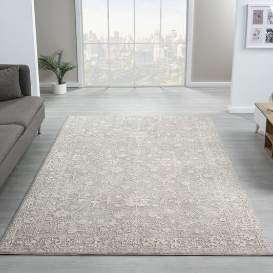 Castillo-82739 Farmhouse Power-Loomed Silver/Cream Cotton Indoor Area Rug - LR Home