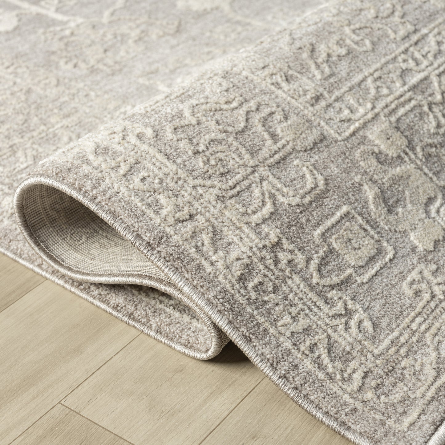 Castillo-82739 Farmhouse Power-Loomed Silver/Cream Cotton Indoor Area Rug - LR Home