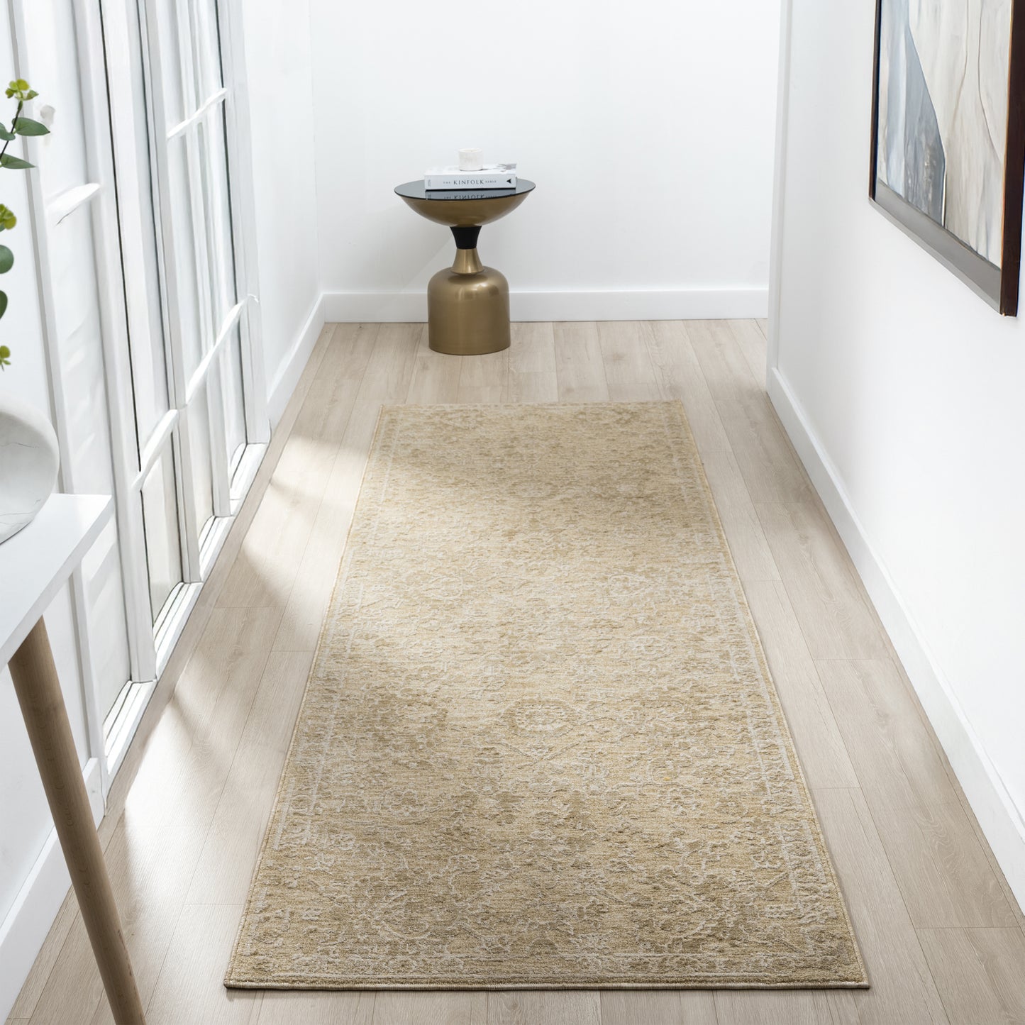 Castillo-82740 Farmhouse Power-Loomed Beige/Gold Cotton Indoor Area Rug - LR Home