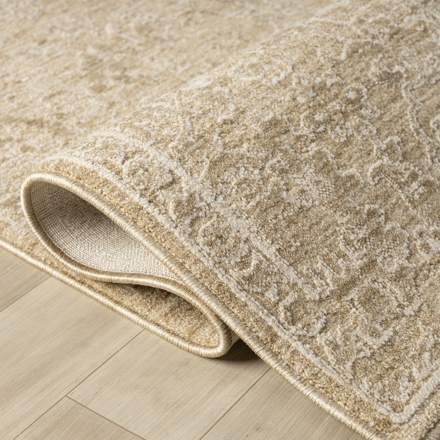 Castillo-82740 Farmhouse Power-Loomed Beige/Gold Cotton Indoor Area Rug - LR Home