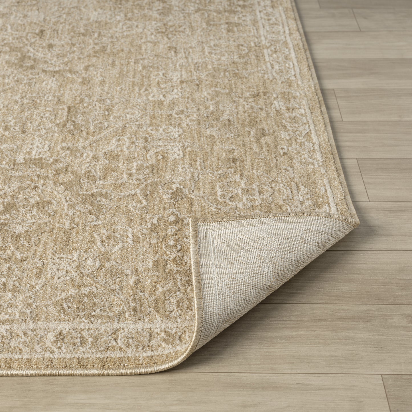 Castillo-82740 Farmhouse Power-Loomed Beige/Gold Cotton Indoor Area Rug - LR Home