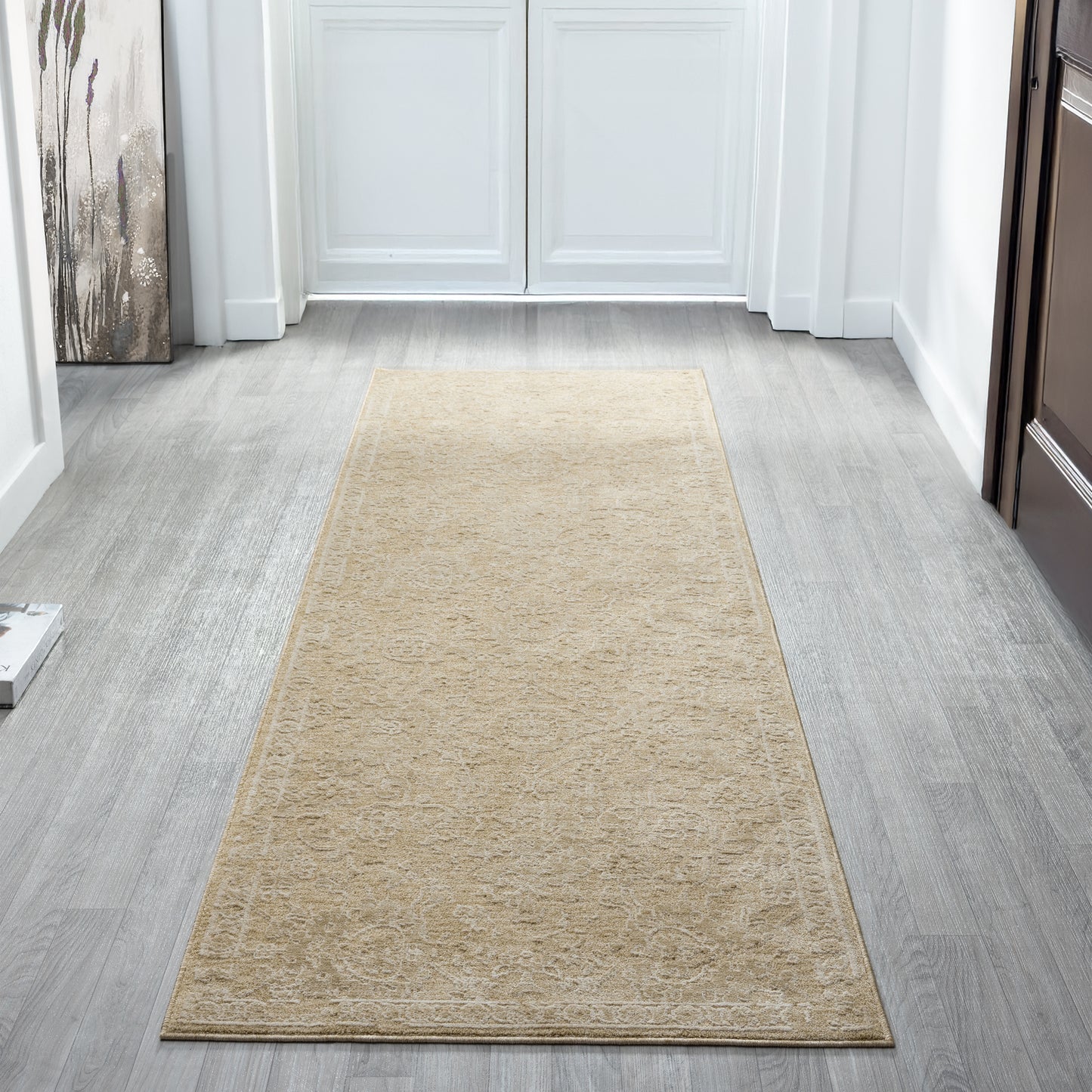 Castillo-82740 Farmhouse Power-Loomed Beige/Gold Cotton Indoor Area Rug - LR Home