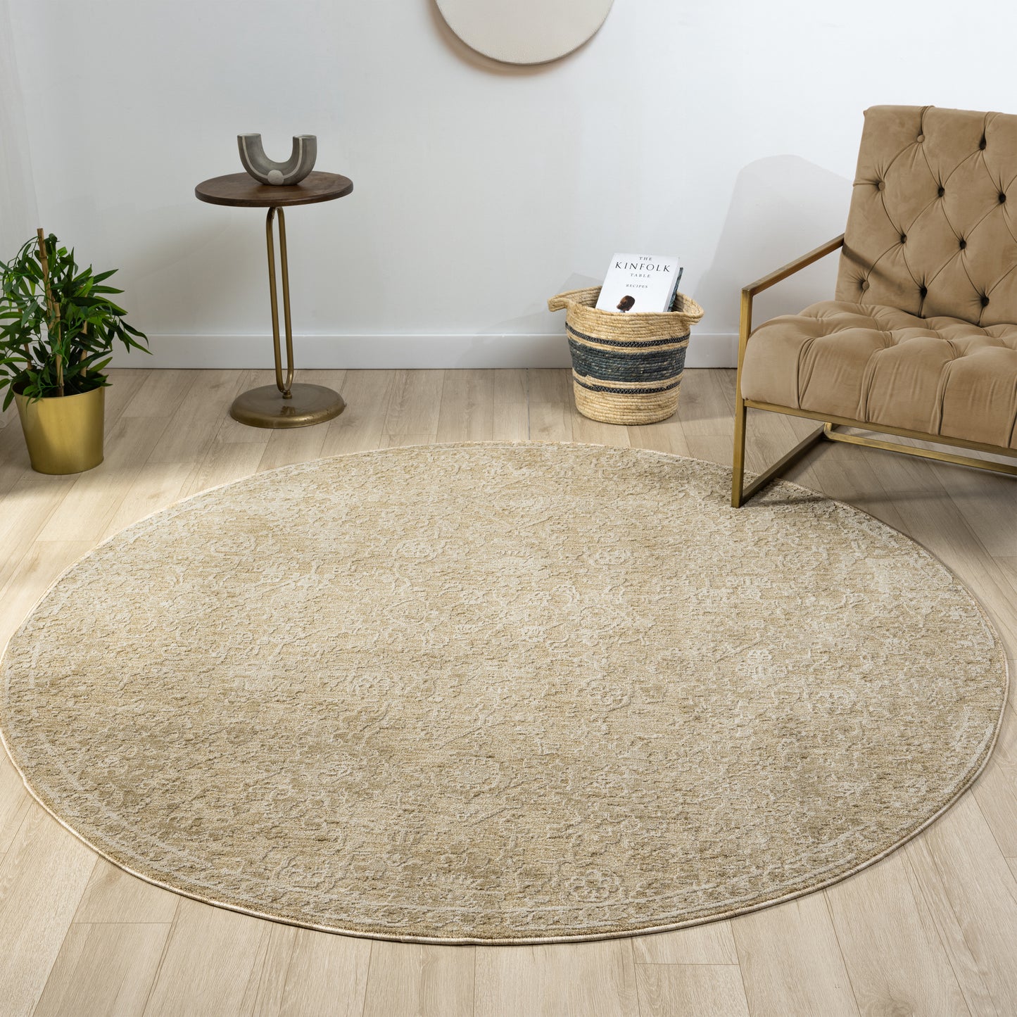 Castillo-82740 Farmhouse Power-Loomed Beige/Gold Cotton Indoor Area Rug - LR Home