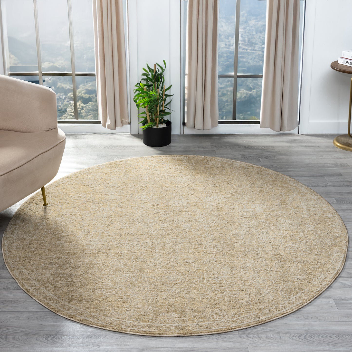 Castillo-82740 Farmhouse Power-Loomed Beige/Gold Cotton Indoor Area Rug - LR Home