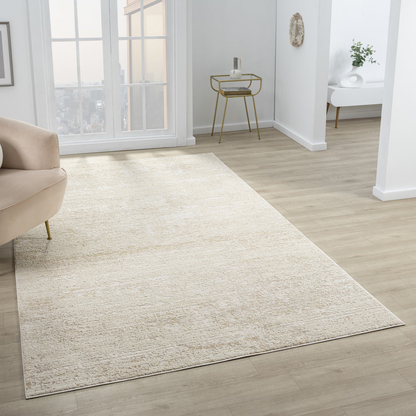 Castillo-82744 Modern Power-Loomed Cream/Gold Cotton Indoor Area Rug - LR Home
