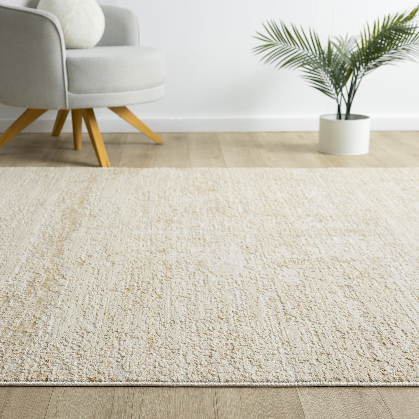 Castillo-82744 Modern Power-Loomed Cream/Gold Cotton Indoor Area Rug - LR Home