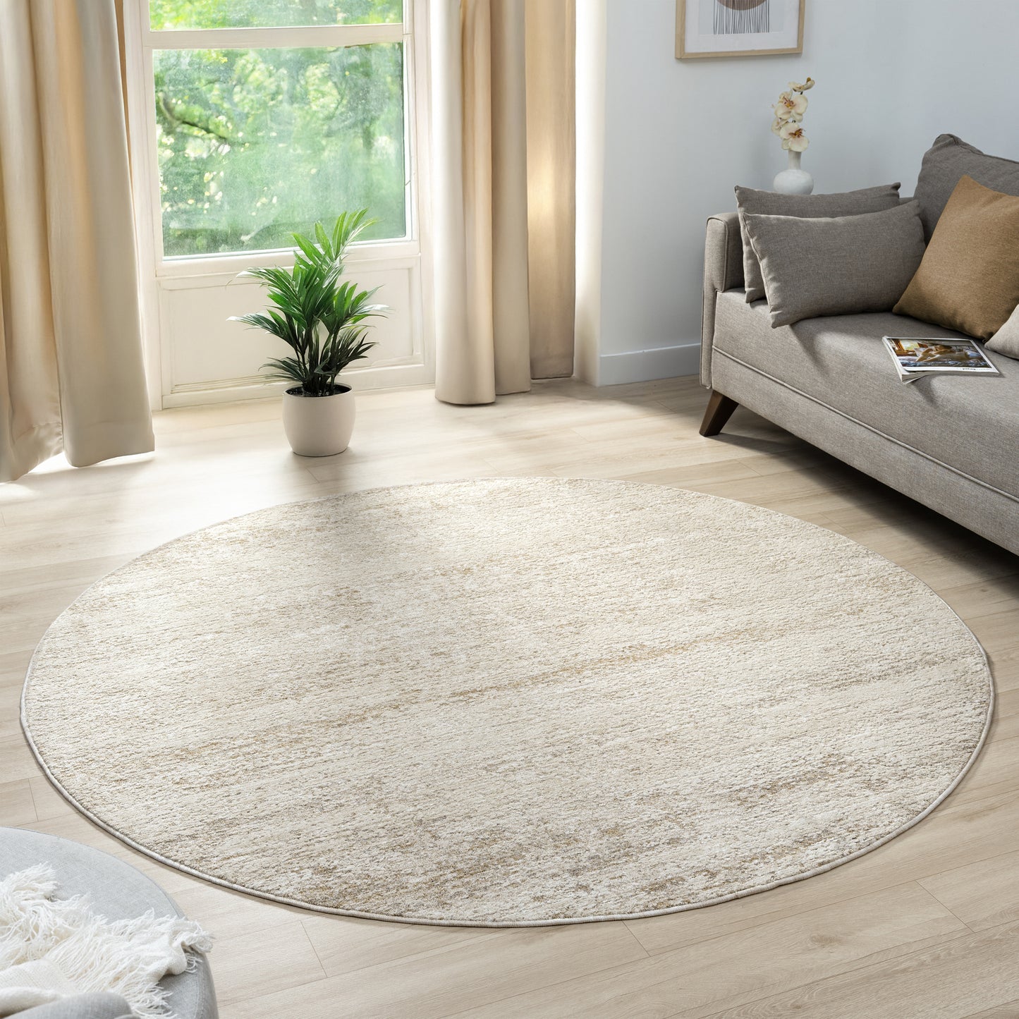 Castillo-82744 Modern Power-Loomed Cream/Gold Cotton Indoor Area Rug - LR Home
