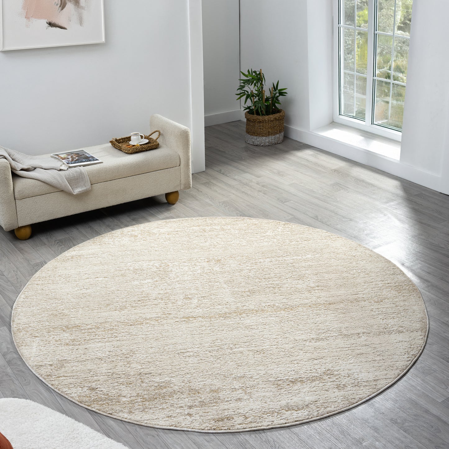 Castillo-82744 Modern Power-Loomed Cream/Gold Cotton Indoor Area Rug - LR Home