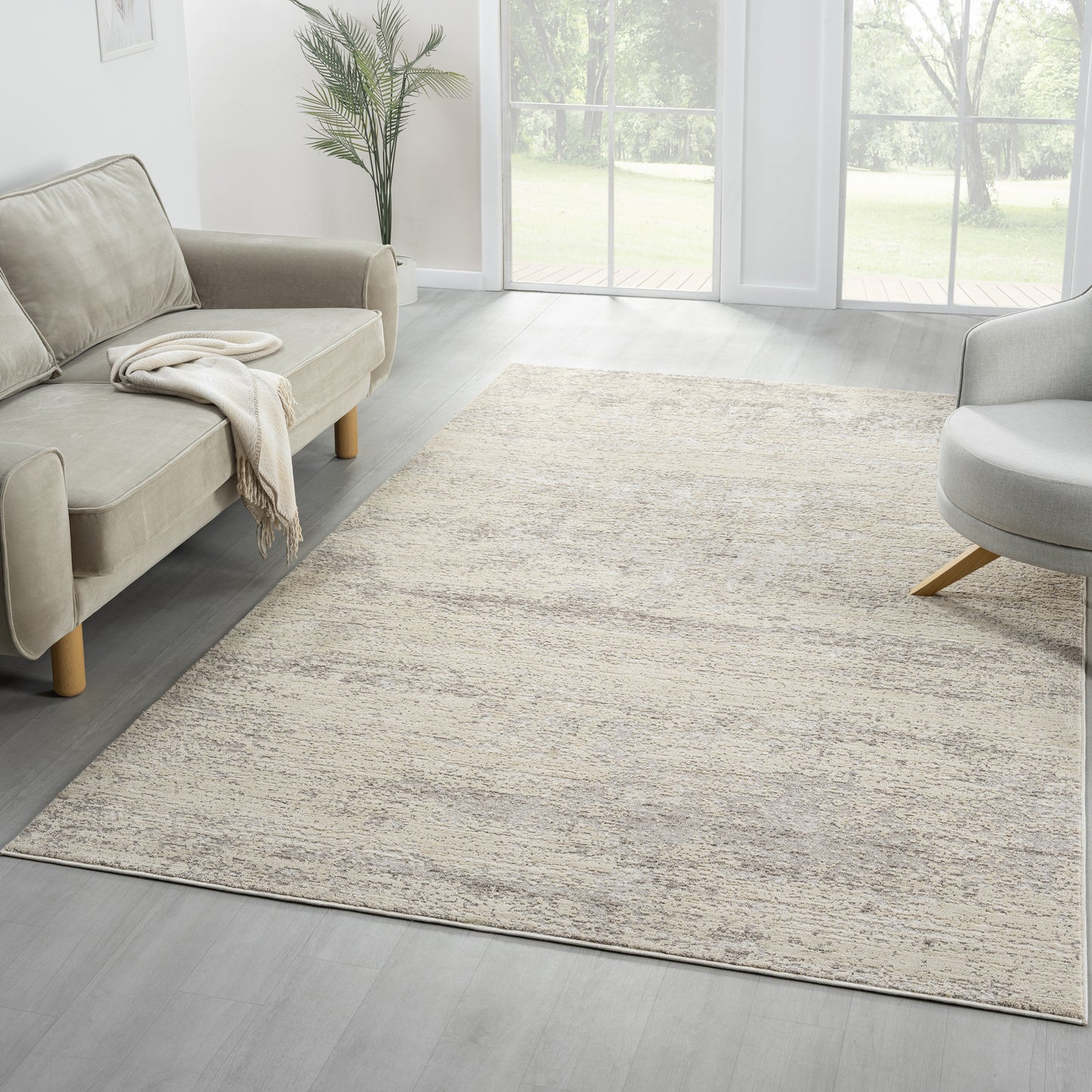 Castillo-82745 Farmhouse Power-Loomed Cream/Silver Cotton Indoor Area Rug - LR Home