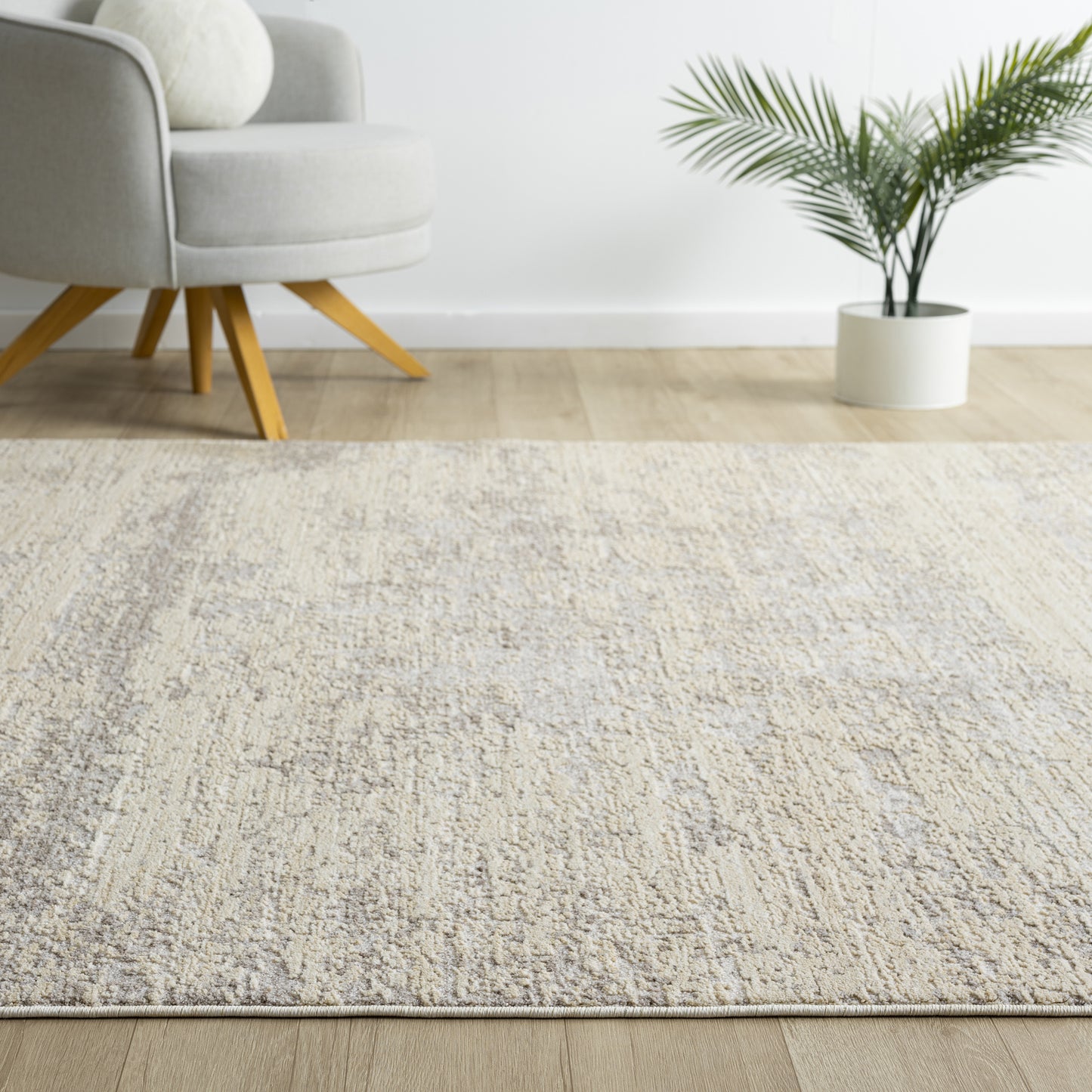 Castillo-82745 Farmhouse Power-Loomed Cream/Silver Cotton Indoor Area Rug - LR Home