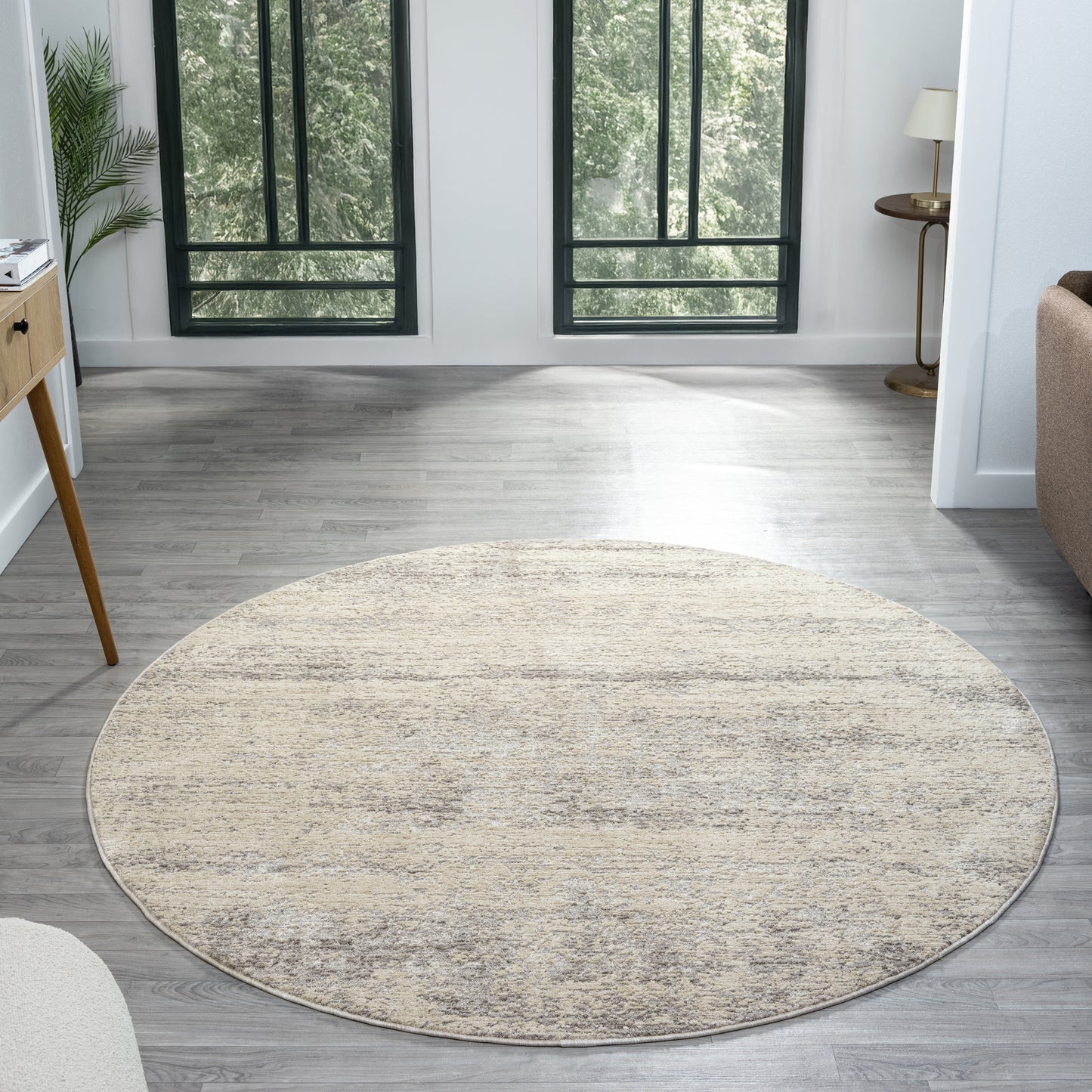Castillo-82745 Farmhouse Power-Loomed Cream/Silver Cotton Indoor Area Rug - LR Home