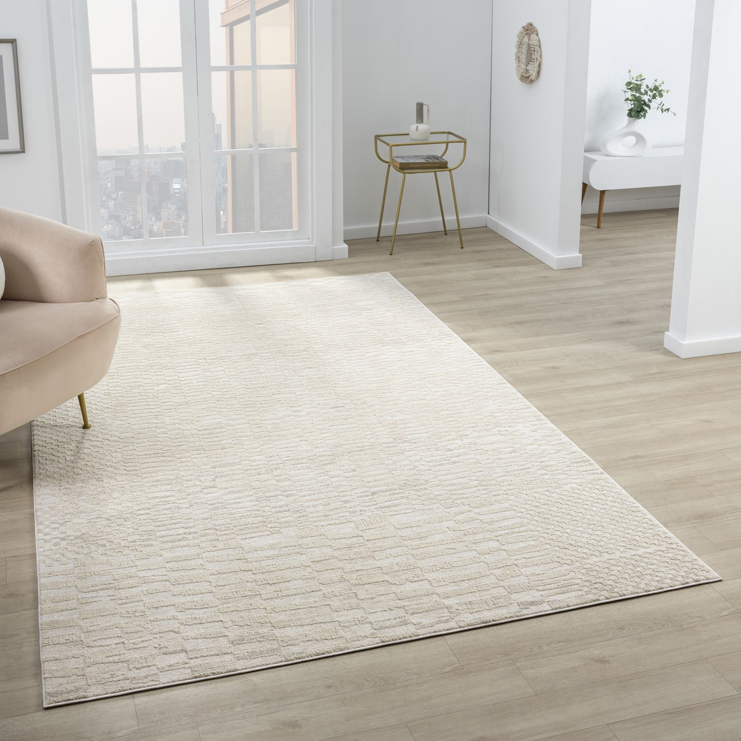 Castillo-82746 Transitional Power-Loomed Cream/Beige Cotton Indoor Area Rug - LR Home