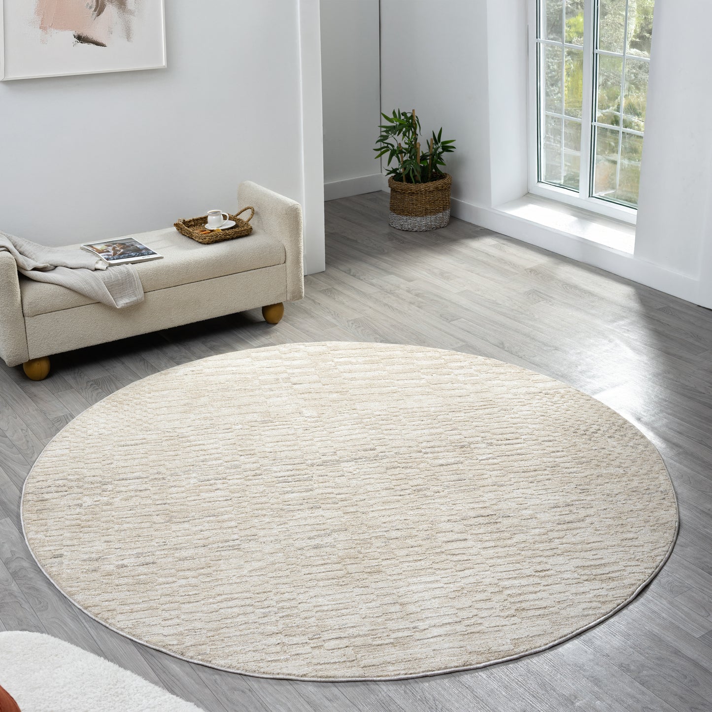 Castillo-82746 Transitional Power-Loomed Cream/Beige Cotton Indoor Area Rug - LR Home