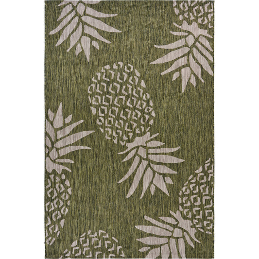 Ox Bay Green/Taupe Coastal Pineapples Indoor/Outdoor Area Rug - Silo view