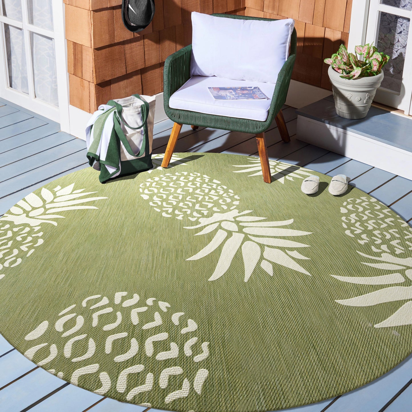 Catalina-81500 Tropical Power-Loomed Green/Ivory Polypropylene Indoor/Outdoor Area Rug - LR Home